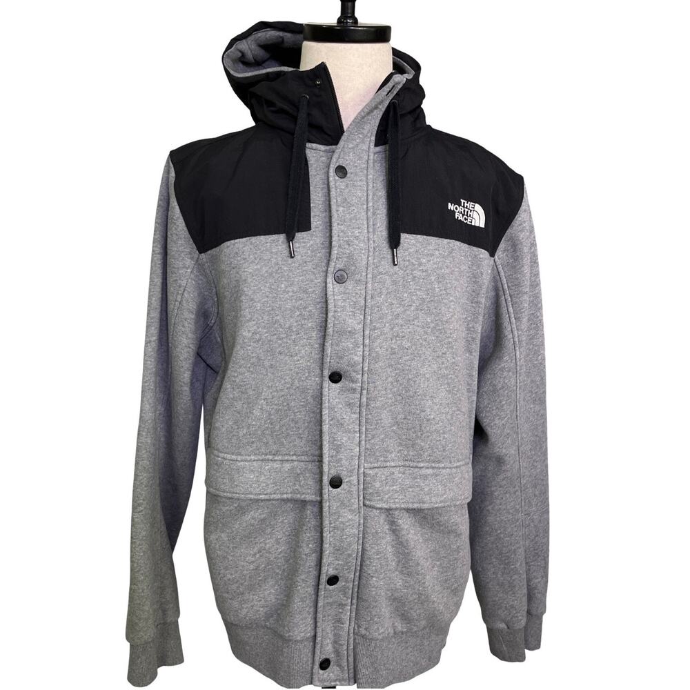 The North Face Rivington II Mens XL Gray Snap Front Hooded Jacket Cotton Blend